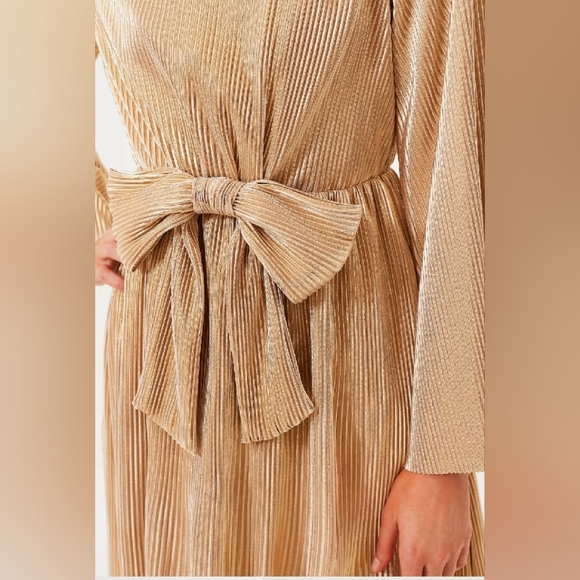 NWOT Bell-Sleeved Goldie Mini Dress Size XS Gold Color by Hyacinth House - Picture 8 of 10